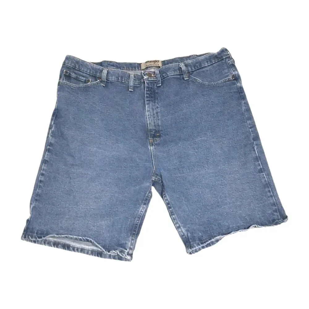 Sz 46 Wrangler Authentics Blue Denim Shorts Mens Raw Hem Heavyweight Cotton